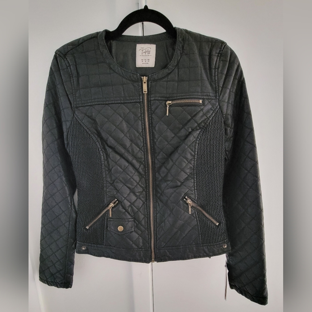 NWT Zara Black Quilted Faux Leather Jacket